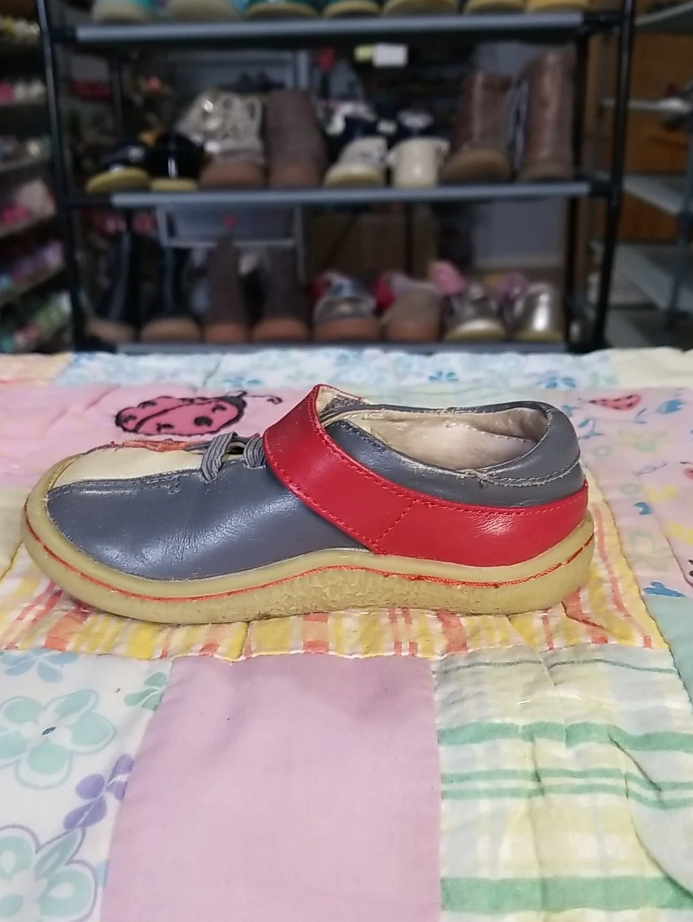 Livie & Luca Toddler Leather Shoes in Blue/Gray, Cream & Red Size 5 Foxes